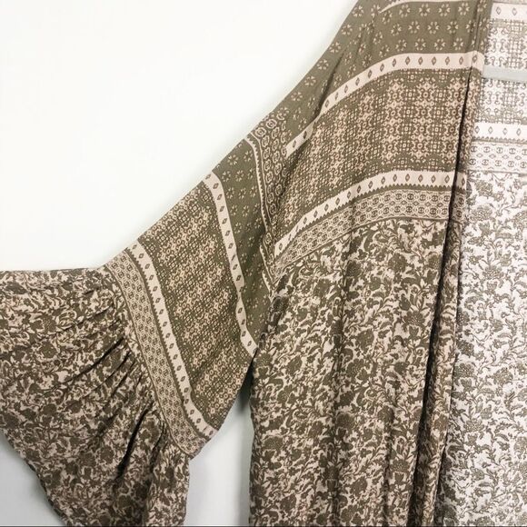 AUDREY 3+1 | Boho Duster Kimono Green Tan Medium - Picture 3 of 8